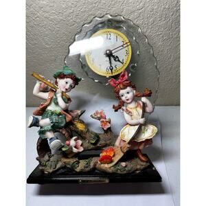 Vintage P G Collection Clock Boy Playing Piccolo Girl Sweeping Hand Painted 0054